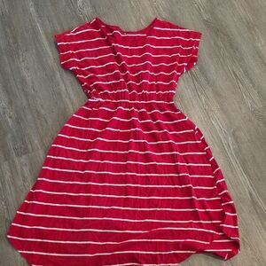 Red & White Striped Casual Dress